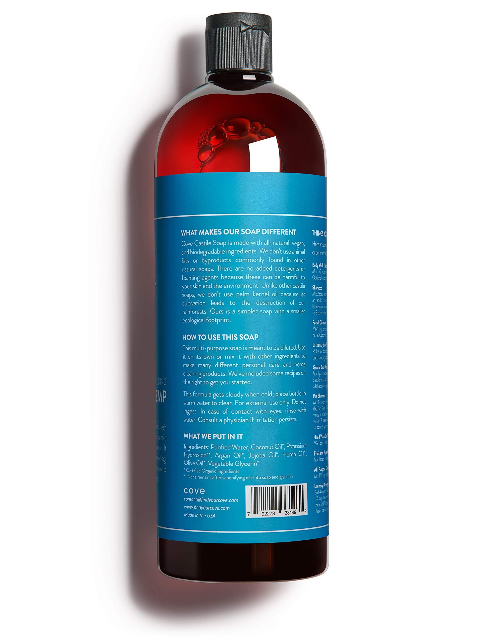 Cove Castile Soap Unscented pour shows easy dilution for versatile cleaning.