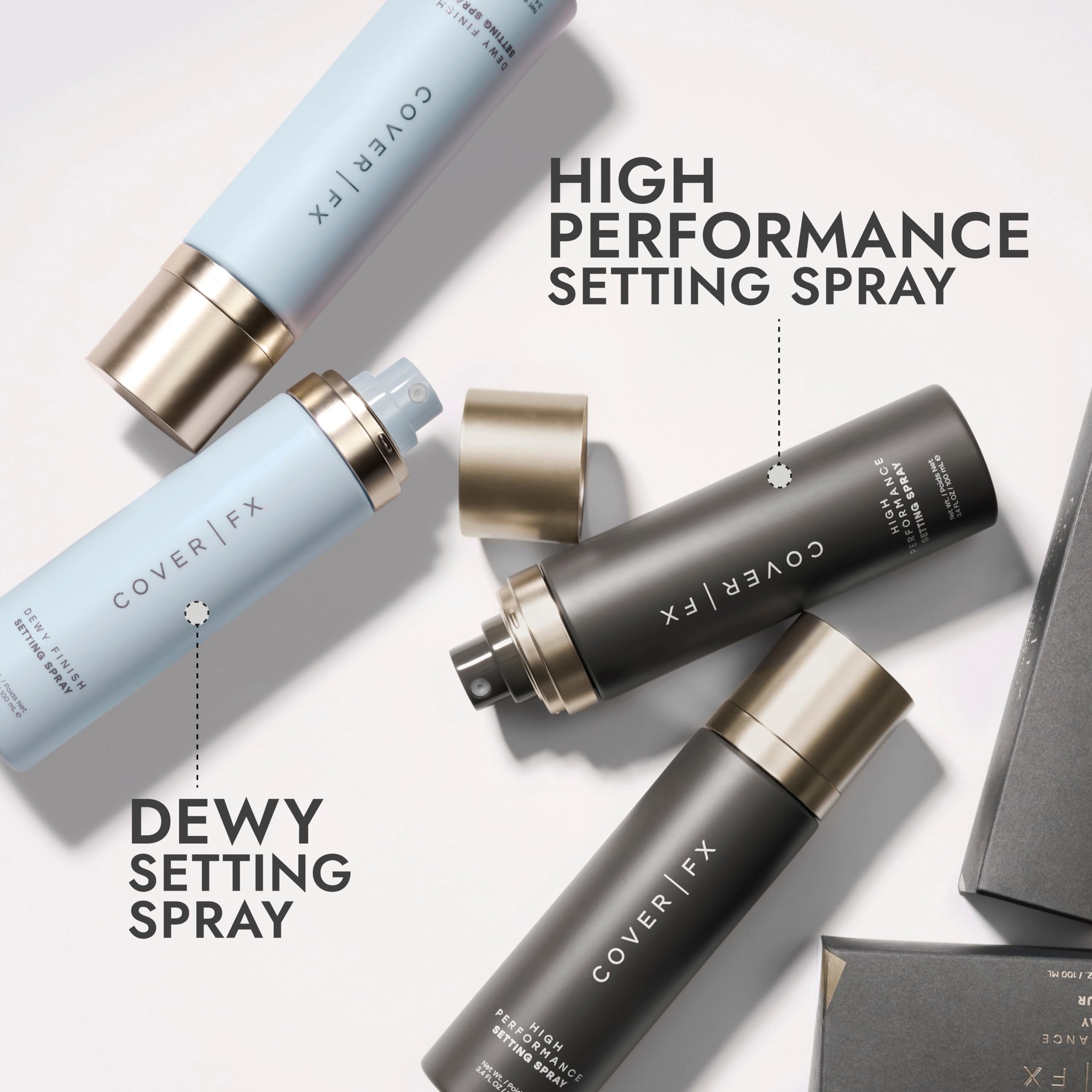 Cover FX compact 3.4 oz bottle showcases travel-friendly finishing spray.