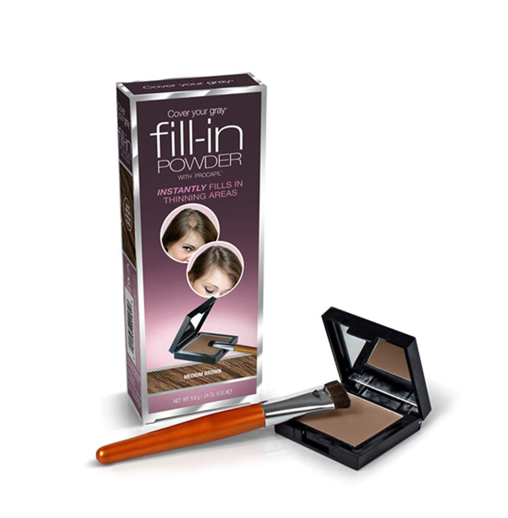 Cover Your Gray Fill In Powder Medium Brown compact open for quick root coverage.