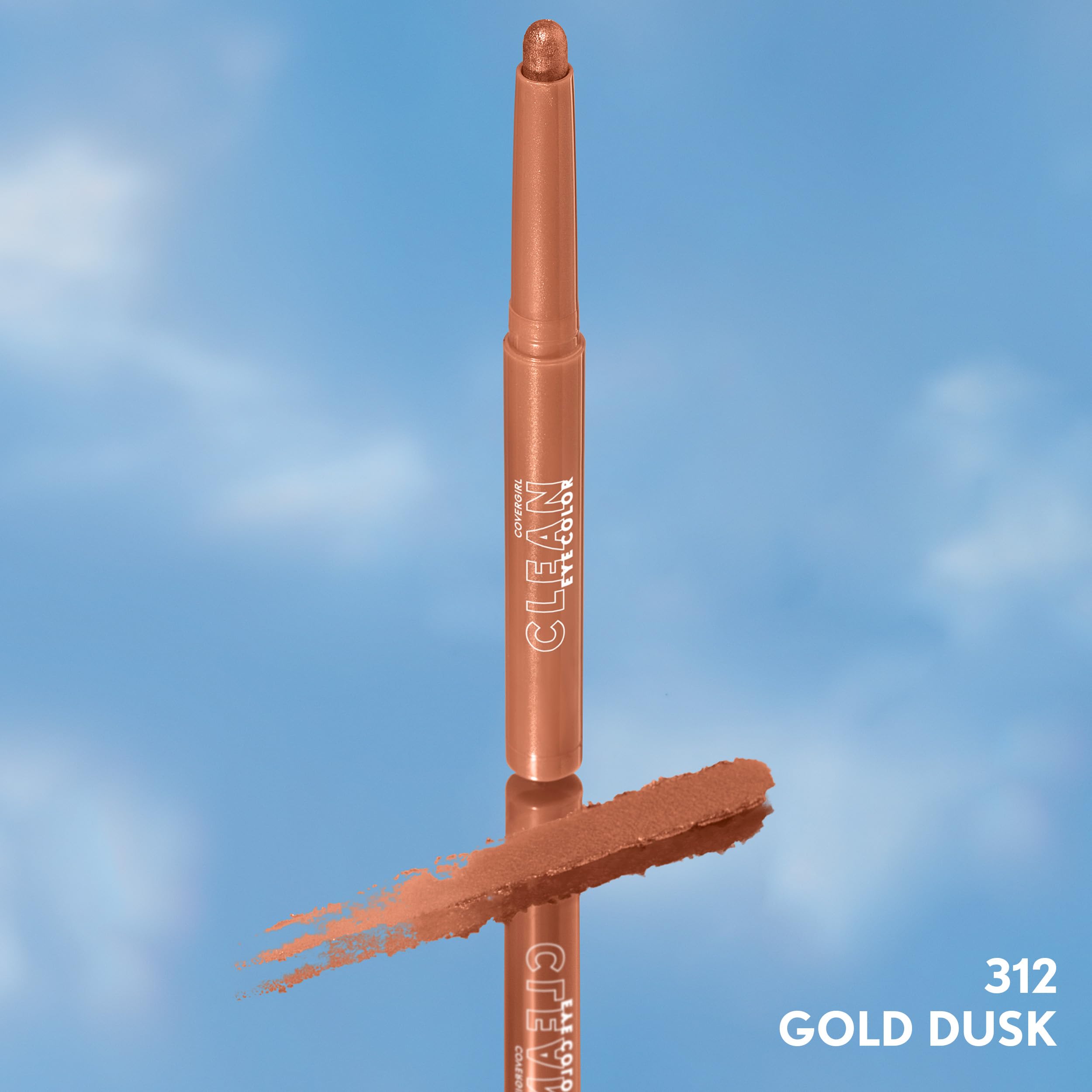 CoverGirl Clean Eye Color Gold Dusk swatch on eyelid demonstrates lasting, smudge-proof wear.