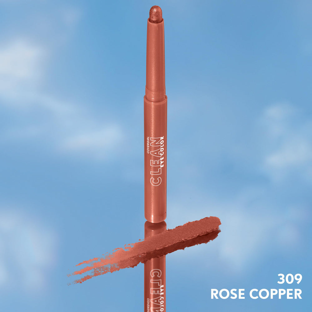 CoverGirl Clean Eye Color Rose Copper close-up on eye demonstrates vivid shimmer payoff.