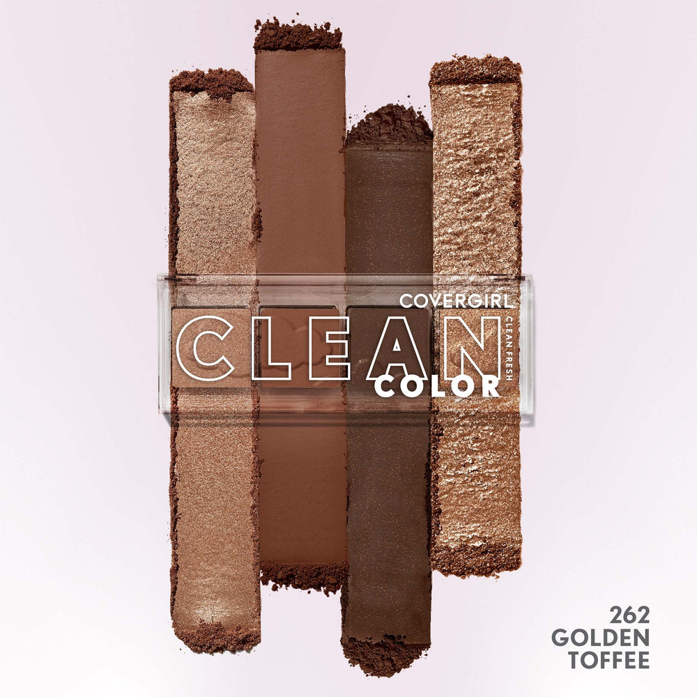 CoverGirl Clean Fresh Color Clean Eyeshadow Golden Toffee texture close-up highlights rice extract and feather-light feel