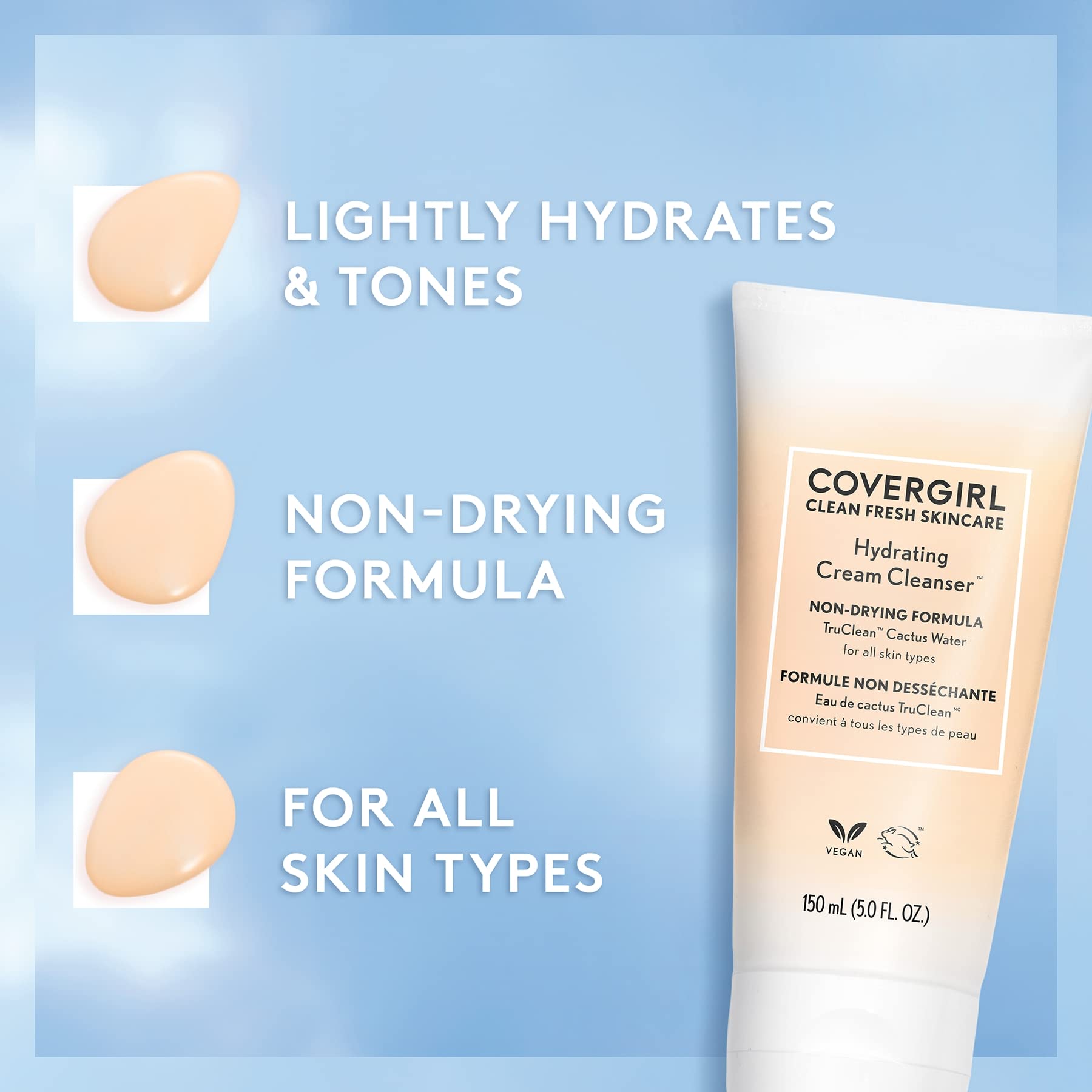 COVERGIRL Clean Fresh Hydrating Cream Cleanser foam on hand; easy makeup removal