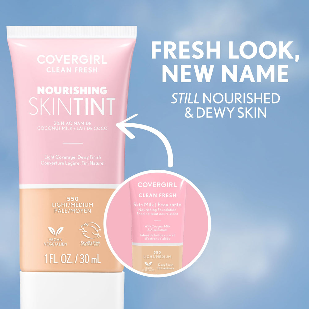 COVERGIRL Clean Fresh Nourishing Skin Tint dewy finish for healthy-looking skin.