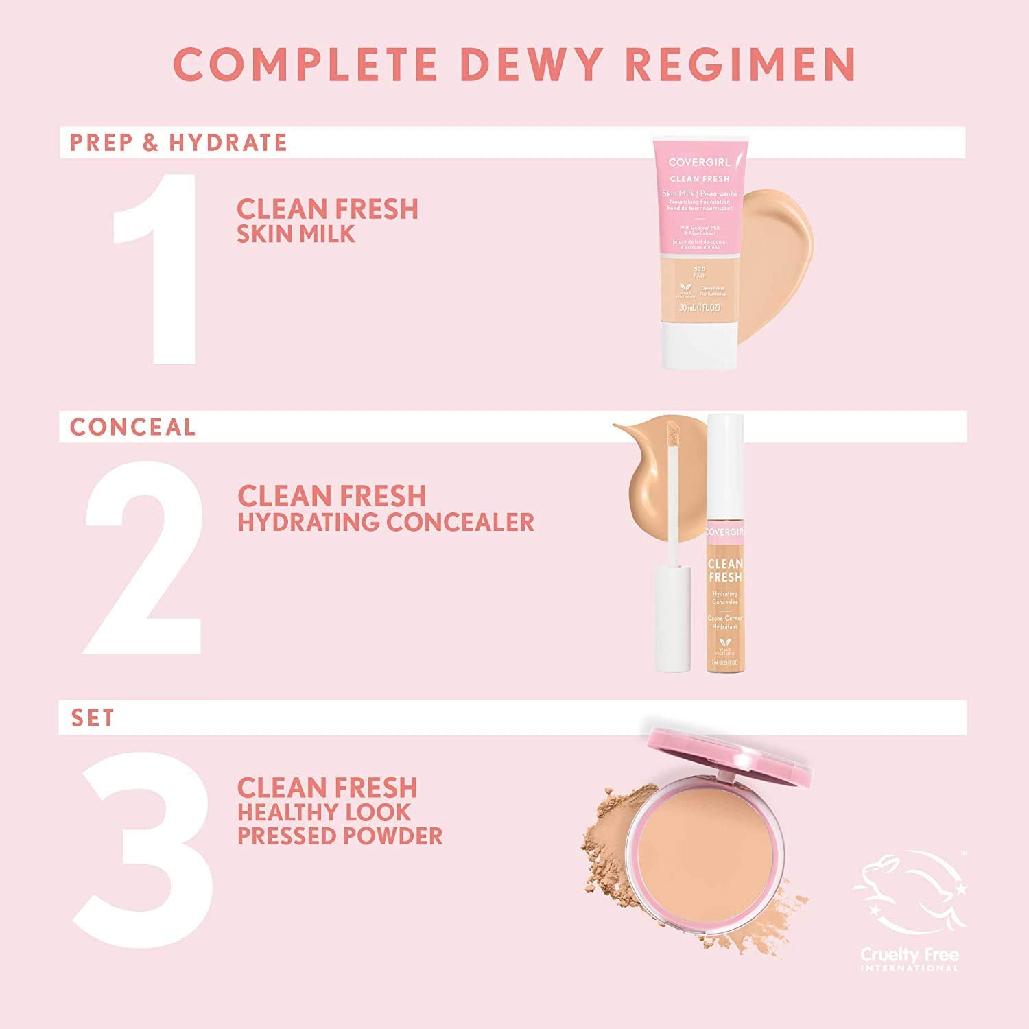 COVERGIRL cruelty-free badge shown with Clean Fresh pressed powder packaging
