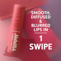 COVERGIRL Clean Fresh Yummy Blur lip texture close-up shows silky-soft matte finish.