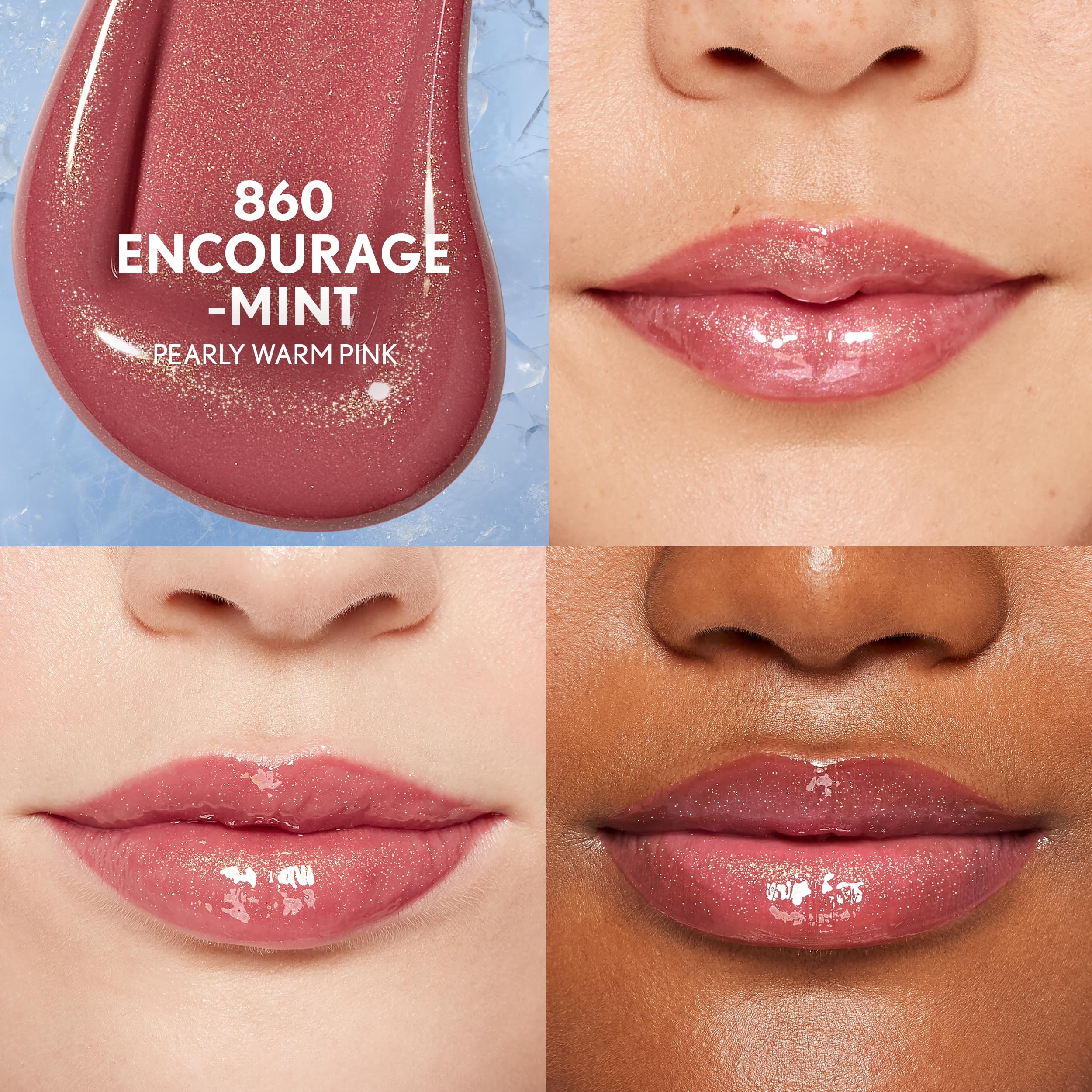 CoverGirl Clean Fresh Yummy Plumper Gloss swatches show translucent shine and mint tint.