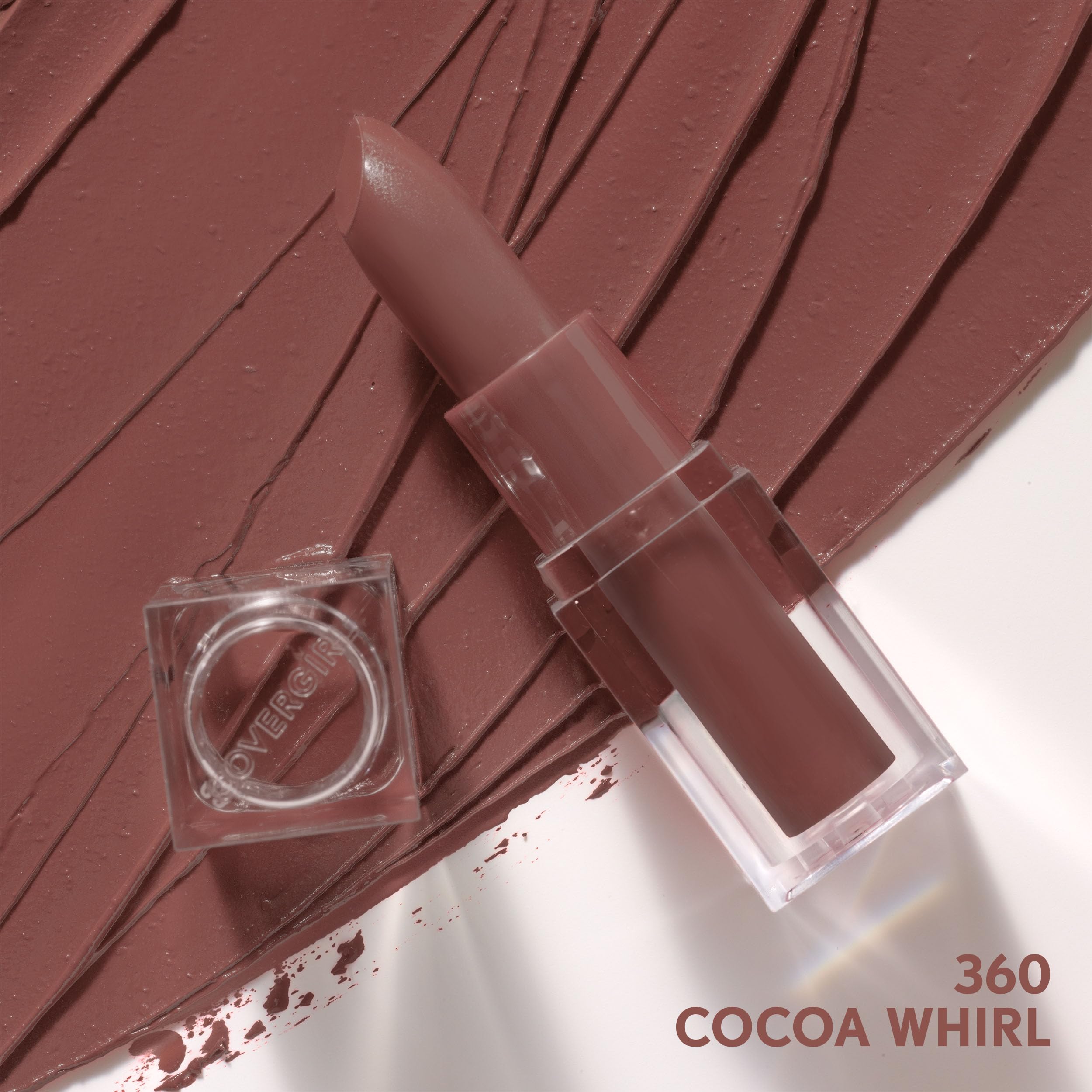 CoverGirl Clean Lip Color Cocoa Whirl tube close up shows creamy satin finish.