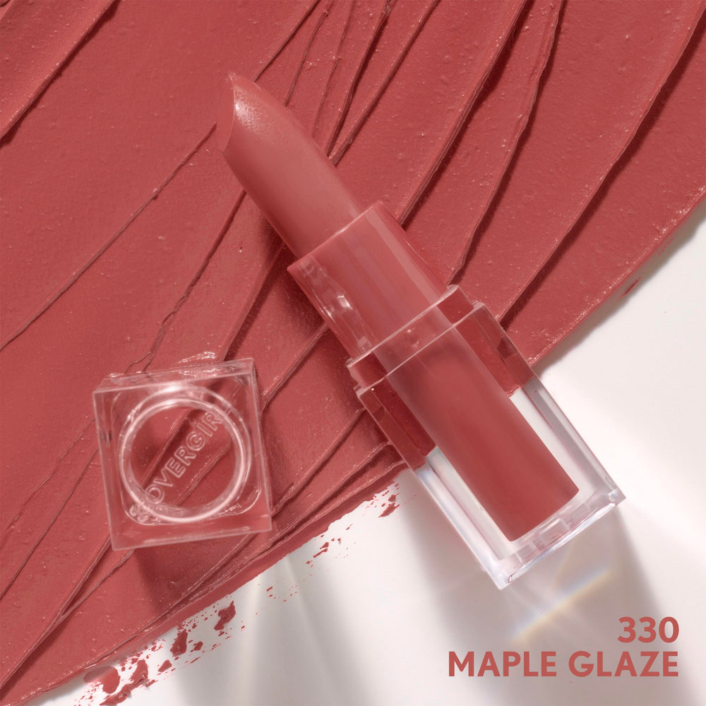 CoverGirl Clean Lip Color Maple Glaze application shot demonstrates smooth glide and even coverage