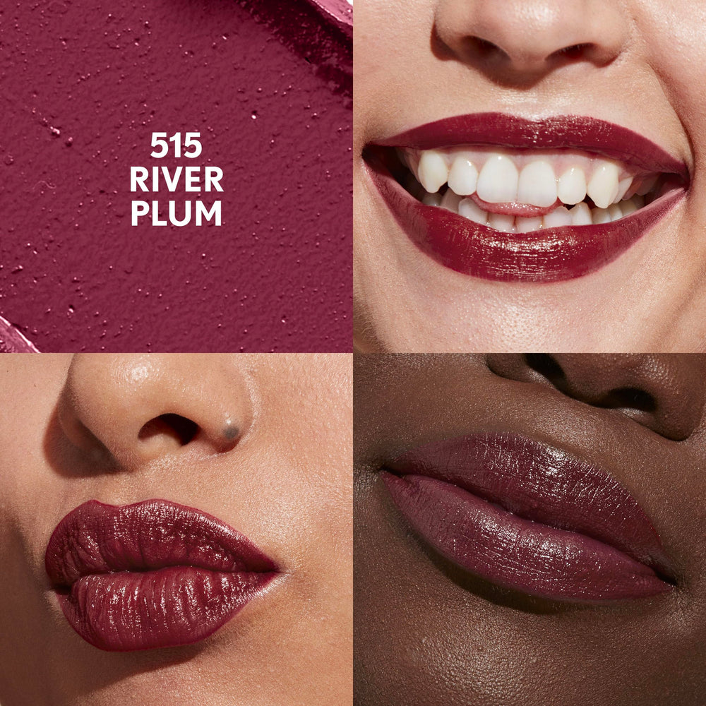 Close-up of CoverGirl River Plum satin finish on lips