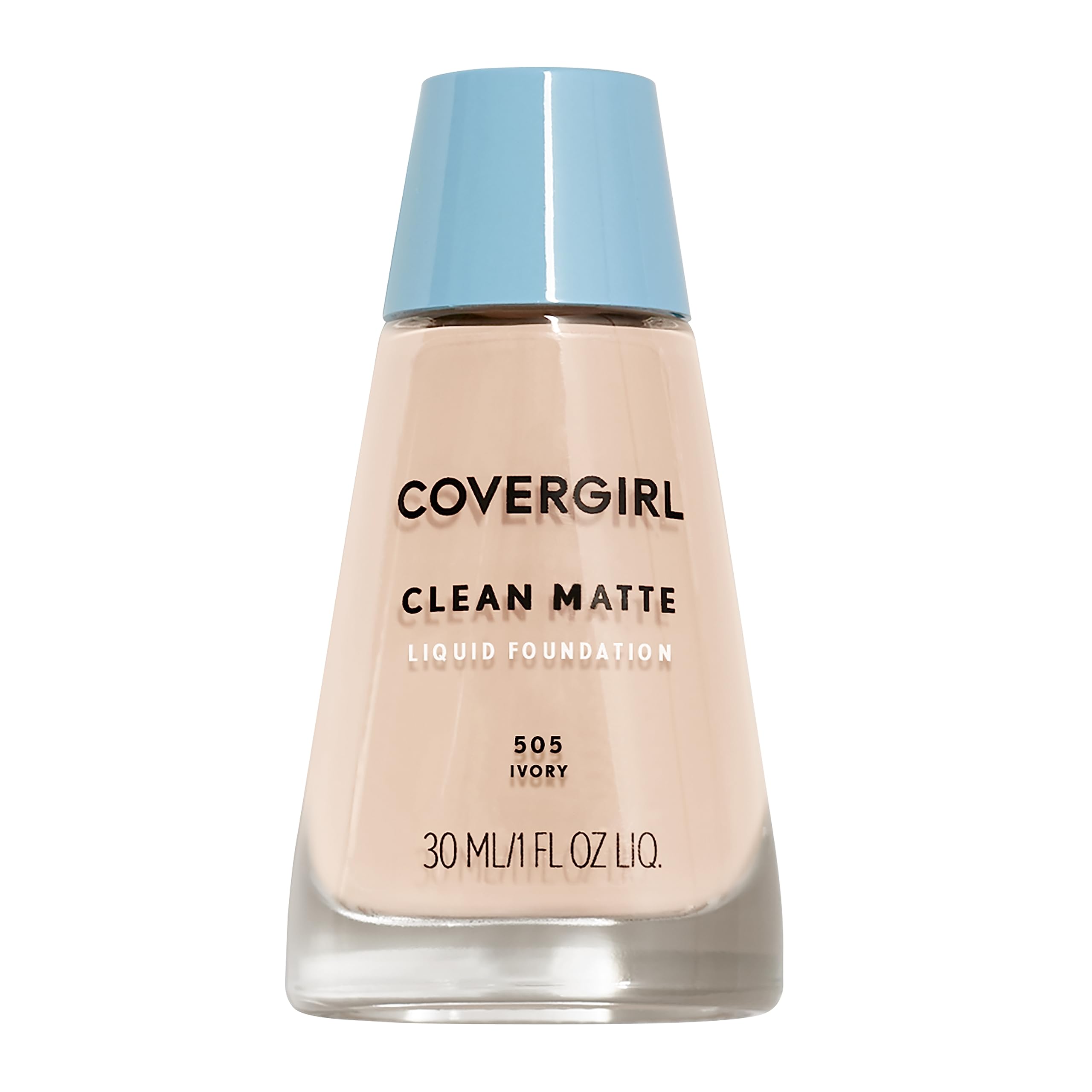 CoverGirl Clean Matte Foundation Ivory 505 bottle closeup highlighting oil control