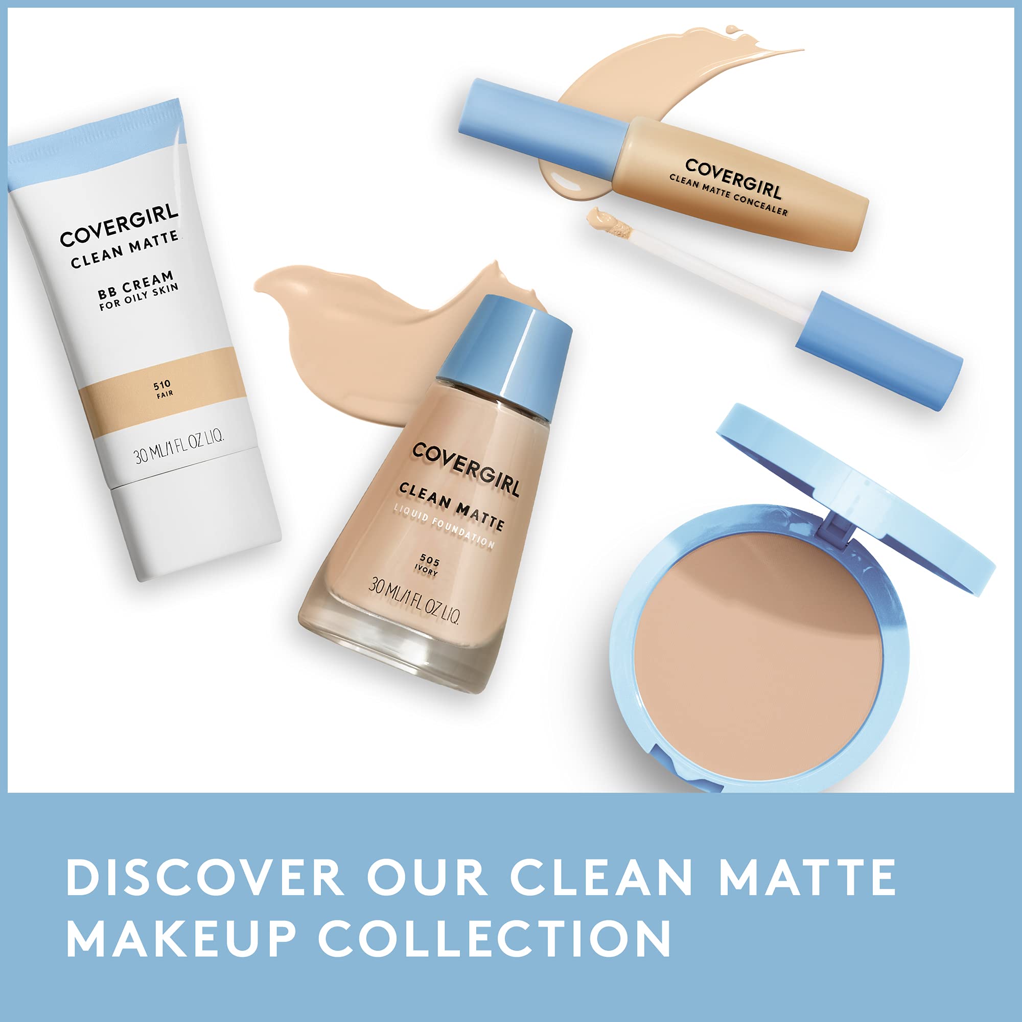 CoverGirl Clean Oil Control Liquid Makeup on cheek demonstrates a matte, shine-free look.
