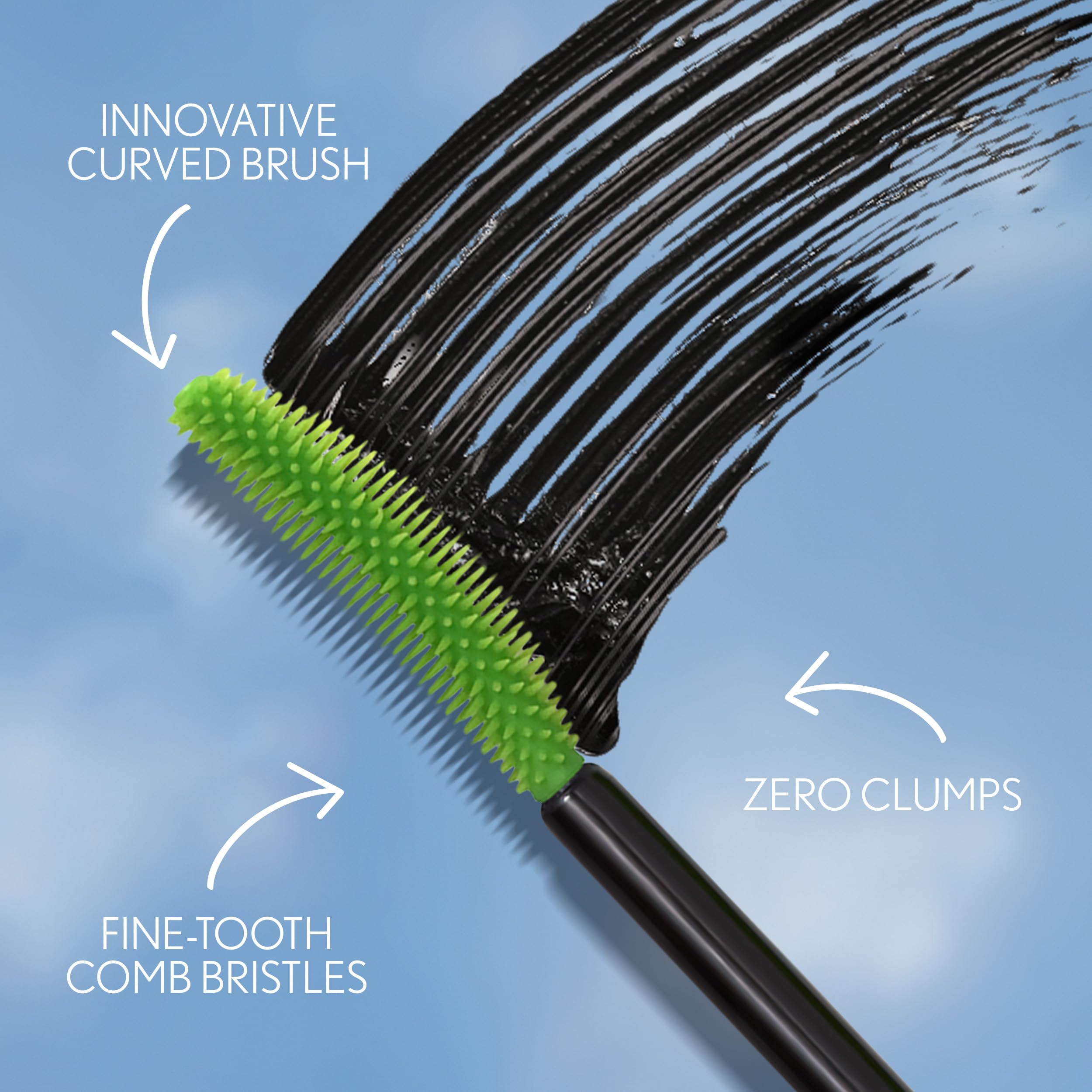 Covergirl Clump Crusher mascara-wand loading shows lash-loading area saturating lashes for volume.
