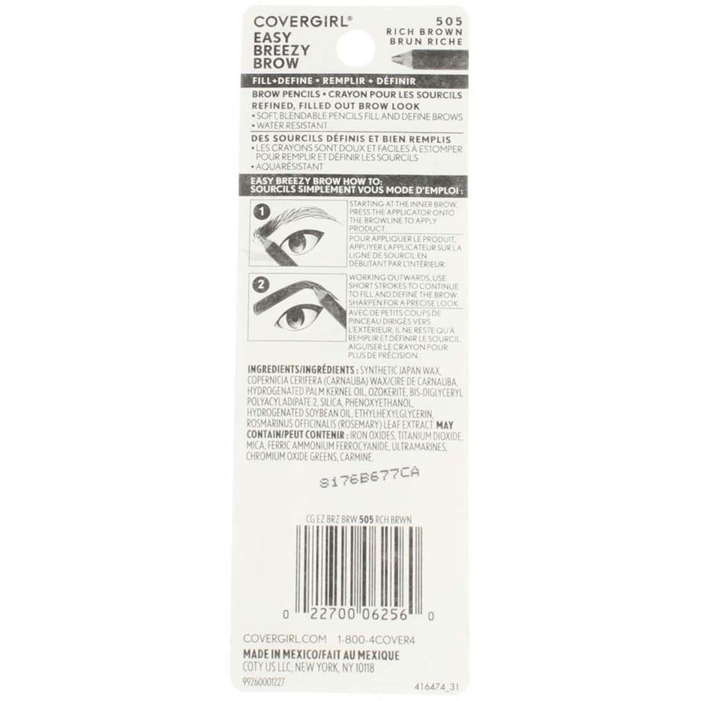 CoverGirl Easy Breezy Brow close-up in Rich Brown for precise defined arches.