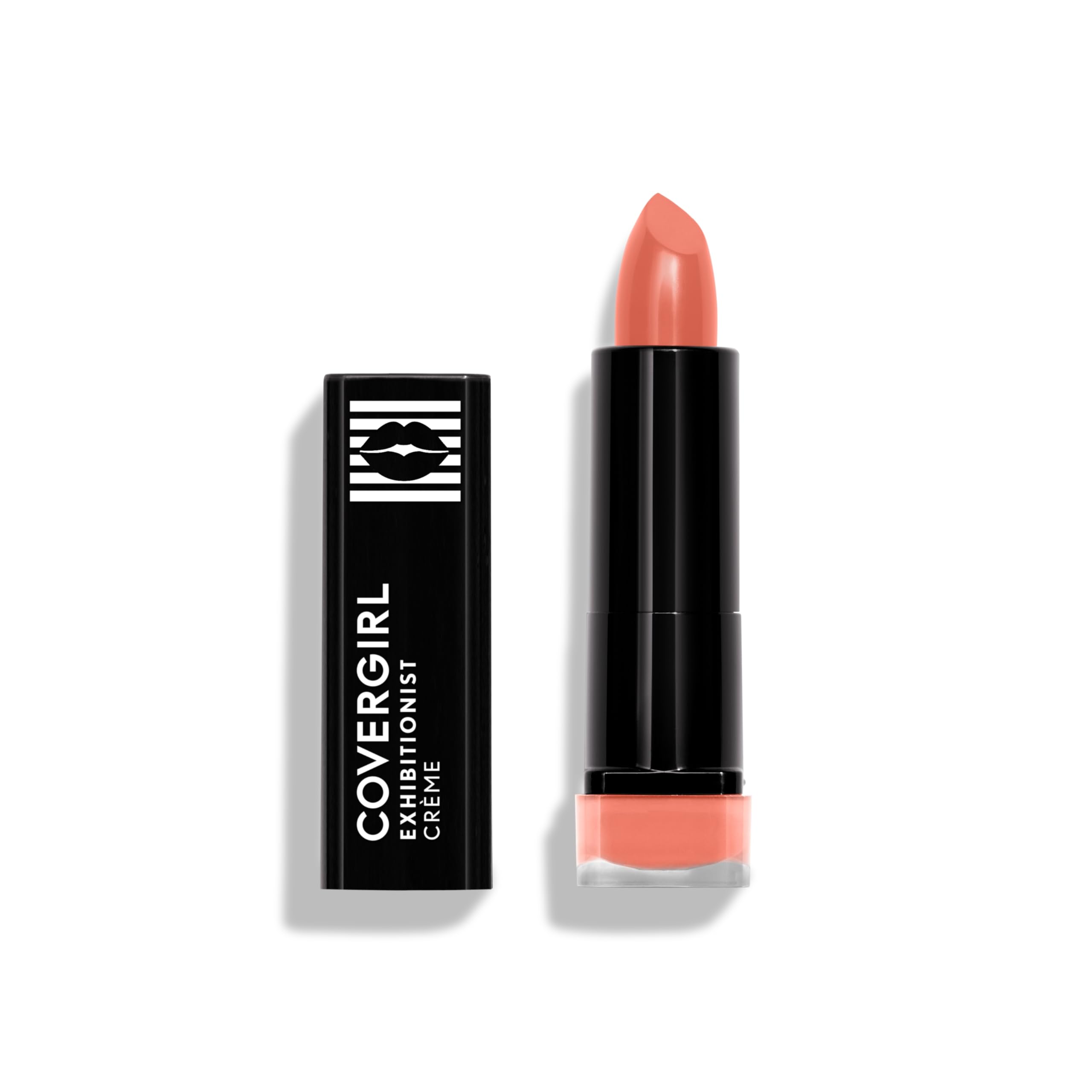 COVERGIRL Exhibitionist Cream Lipstick Peach High closeup lips show vibrant color and smooth feel.