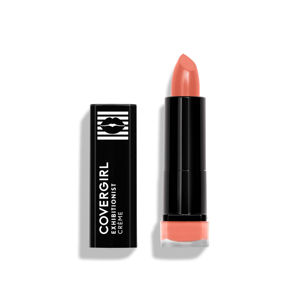 COVERGIRL Exhibitionist Cream Lipstick Peach High closeup lips show vibrant color and smooth feel.