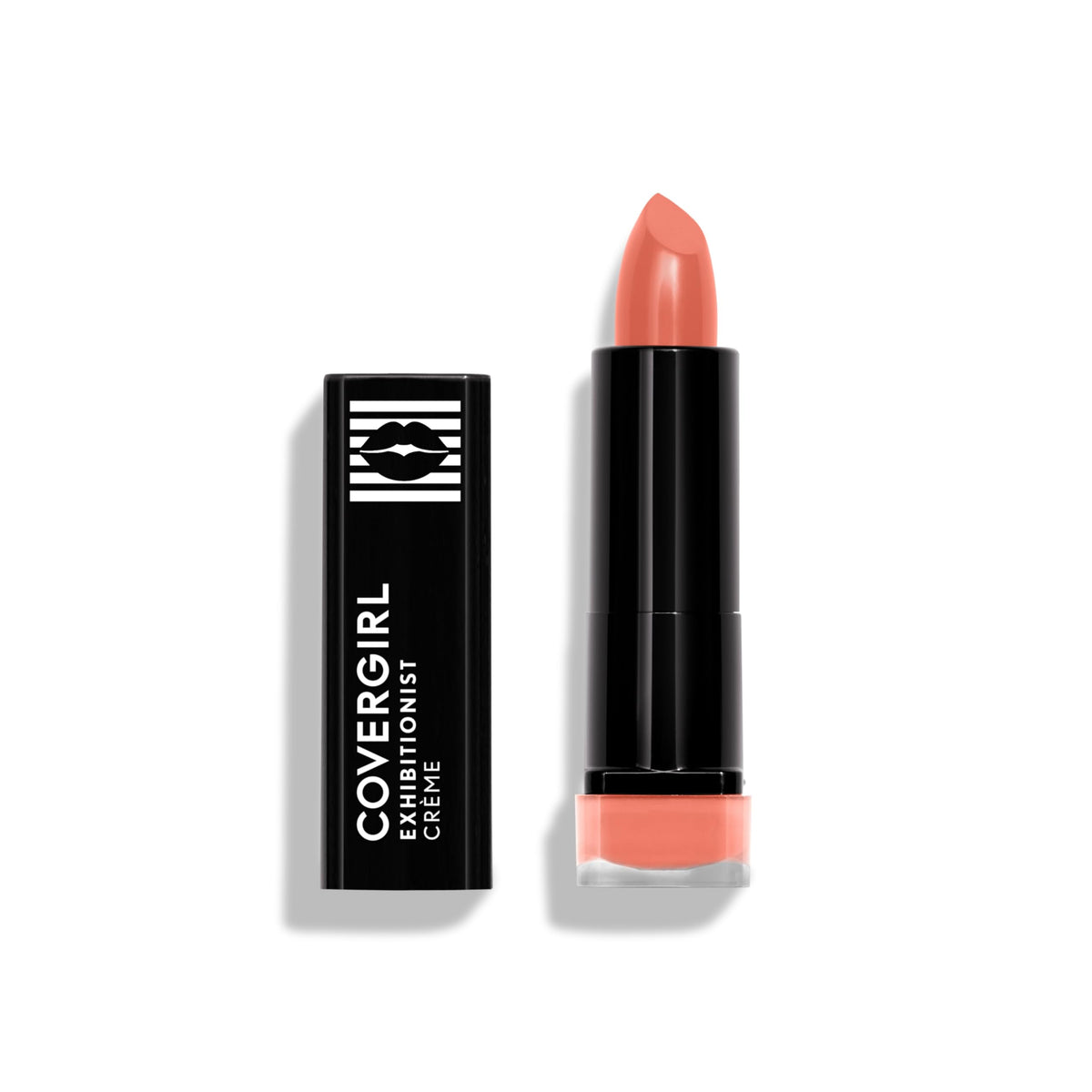 COVERGIRL Exhibitionist Cream Lipstick Peach High closeup lips show vibrant color and smooth feel.