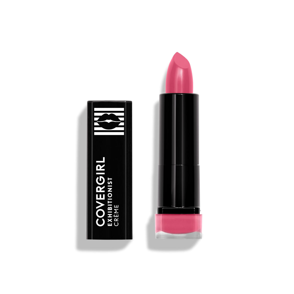COVERGIRL Exhibitionist Cream Lipstick Rose Paradise en boca, color intenso y duradero.