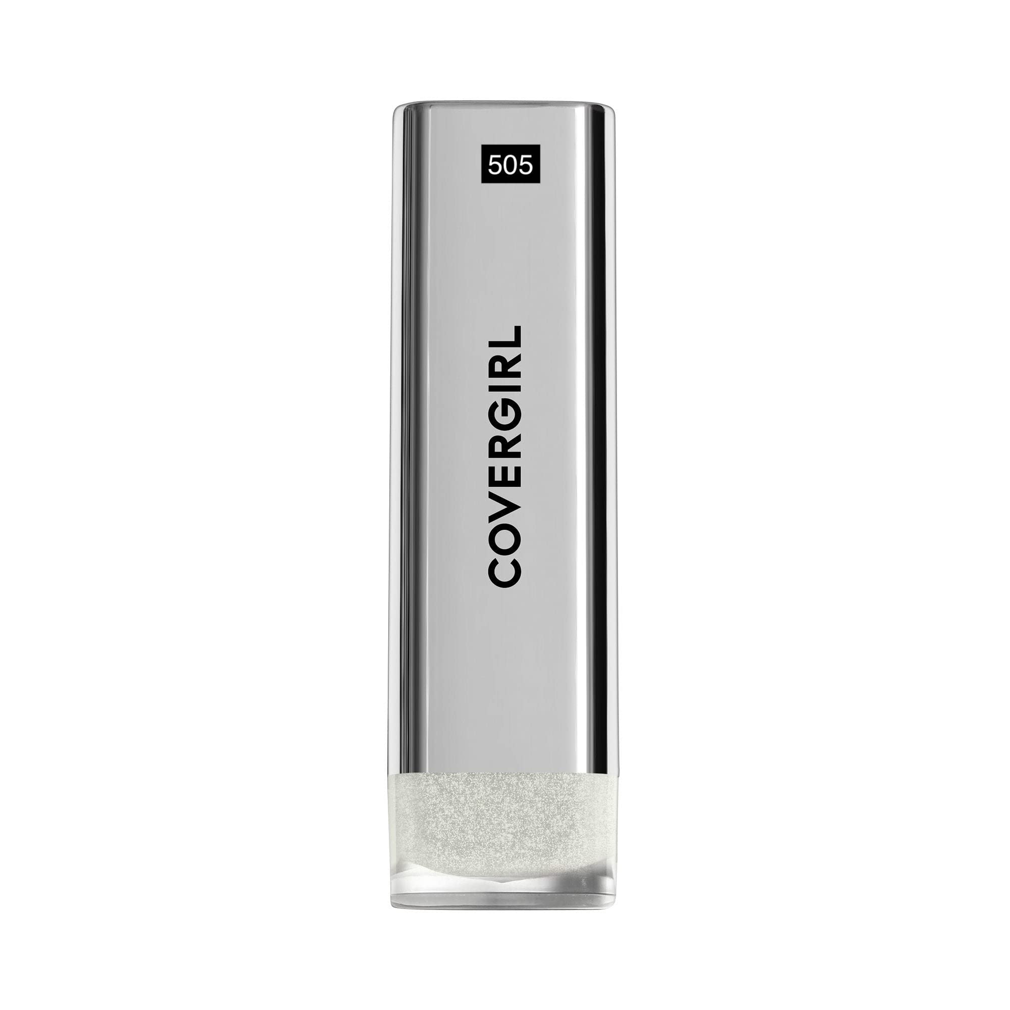 CoverGirl Exhibitionist Lipstick Metallic Ready Or Not 525 wand application shows rich color payoff.