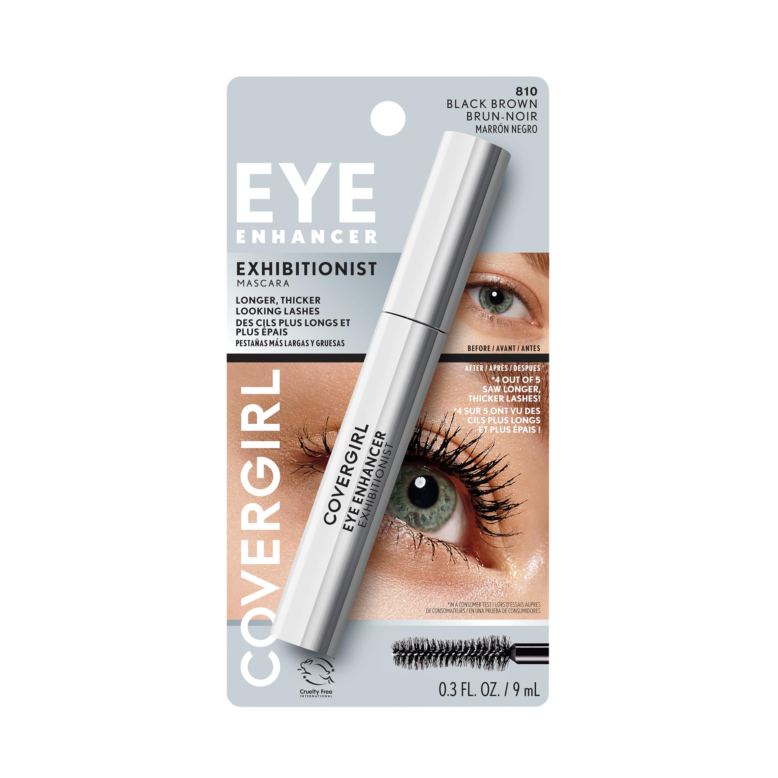 CoverGirl Exhibitionist Mascara lashes defined with noticeable volume.