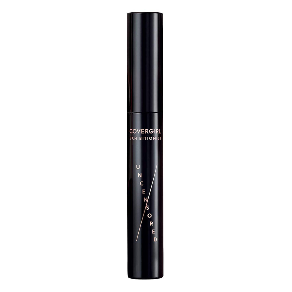CoverGirl Exhibitionist mascara wand close-up highlighting sleek applicator for precise coat.