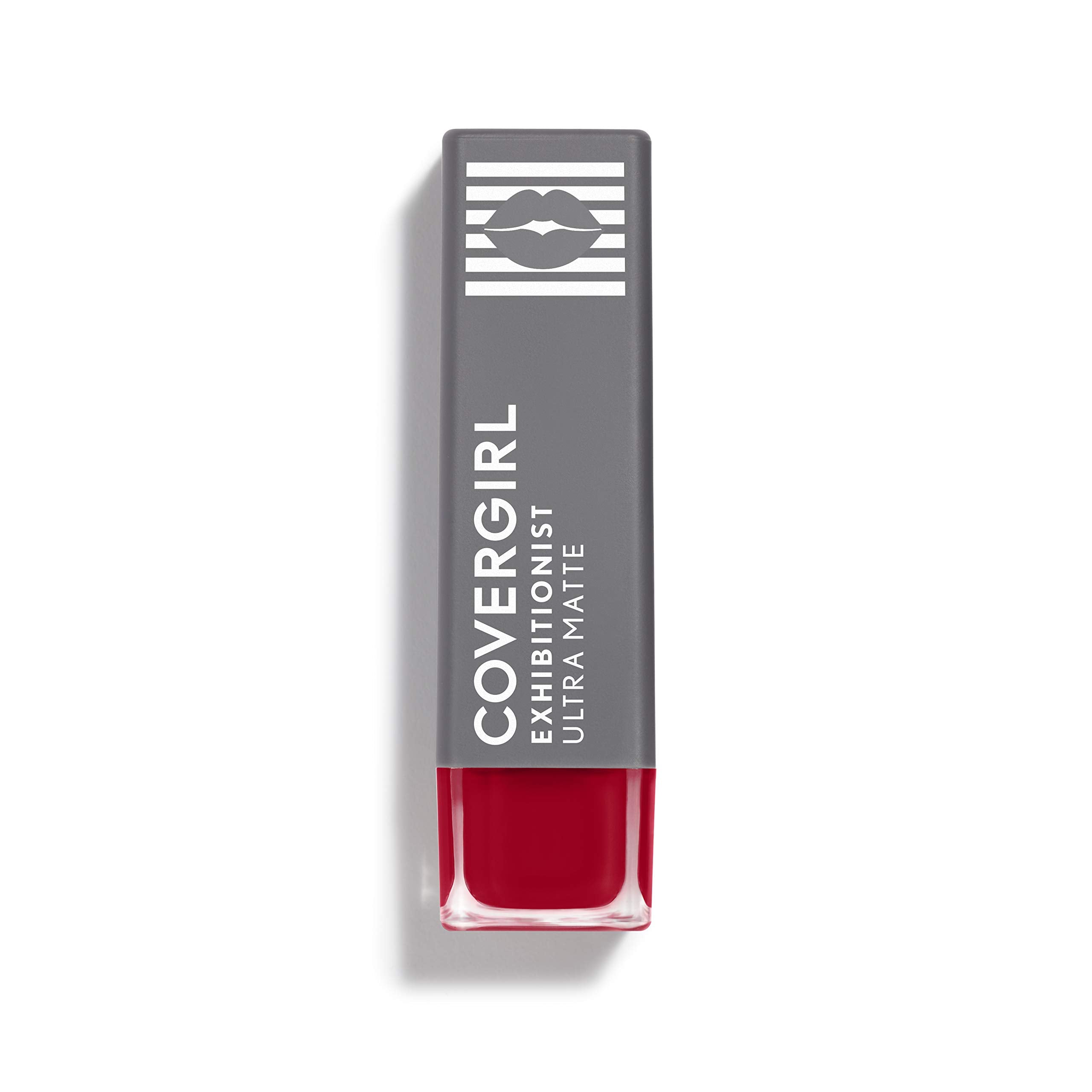 CoverGirl Exhibitionist Ultra Matte Lipstick Sweeten Up packaging close-up showing sleek design and cruelty-free branding