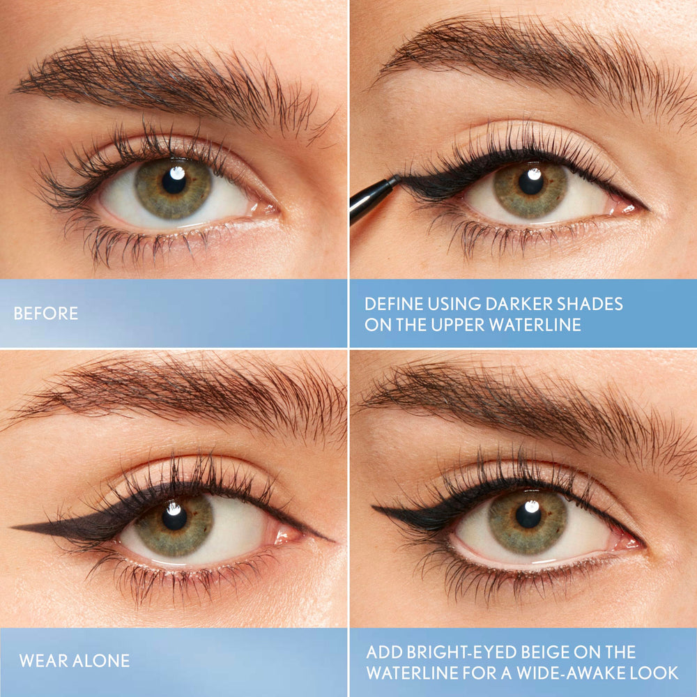 CoverGirl Perfect Point Plus Lashline fórmula sin parabenos y talco para ojos sensibles.