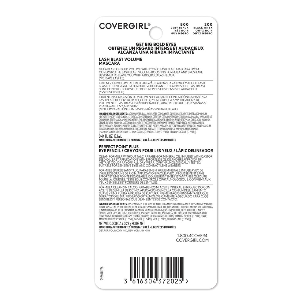 CoverGirl Lash Blast waterproof mascara on lashes for long-lasting lift.