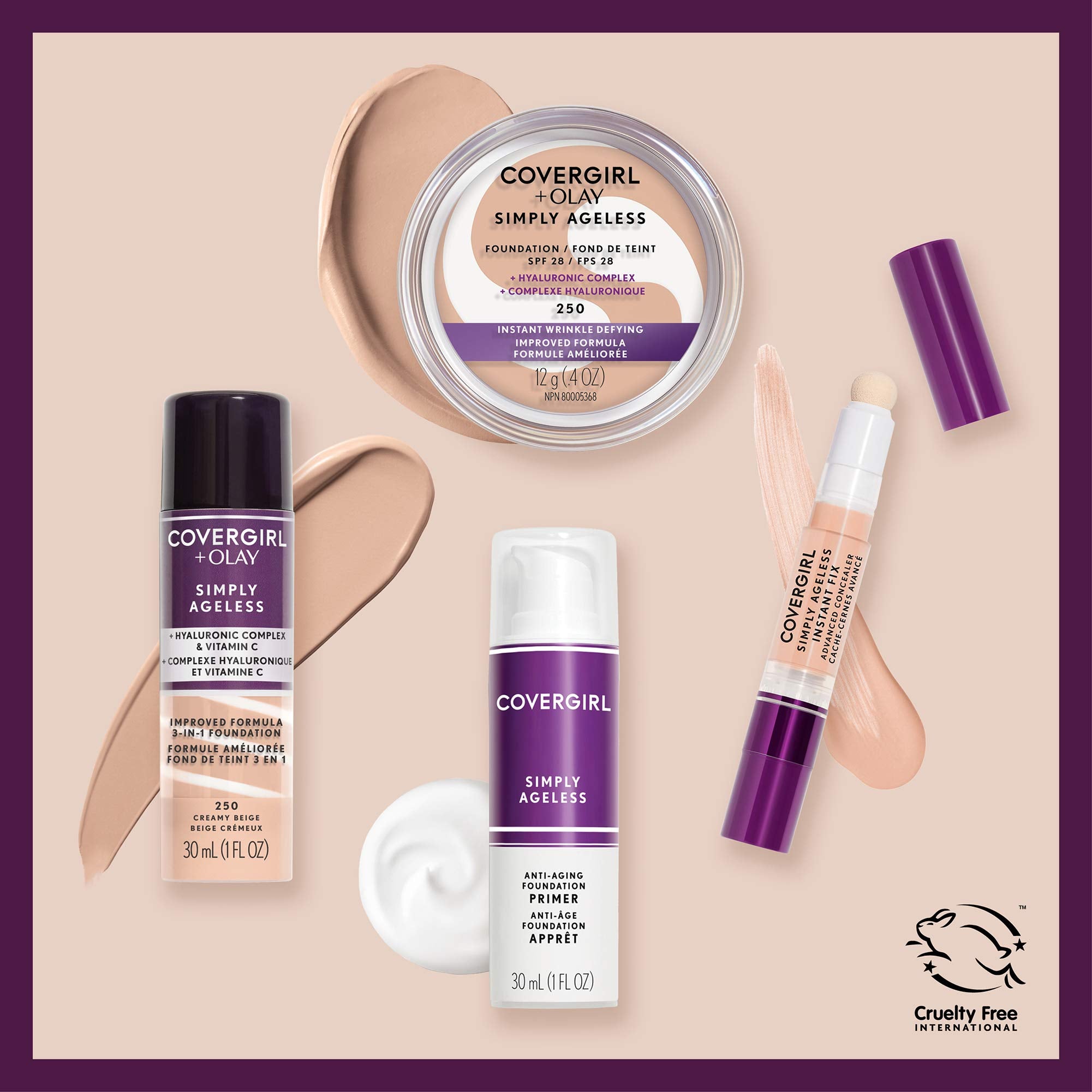 CoverGirl & Olay Simply Ageless cruelty-free logo signaling ethical beauty.