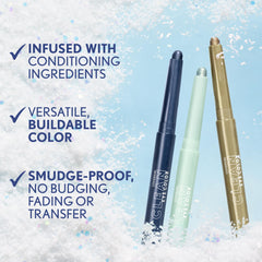 CoverGirl one-swipe color application highlights quick shimmer for busy mornings.
