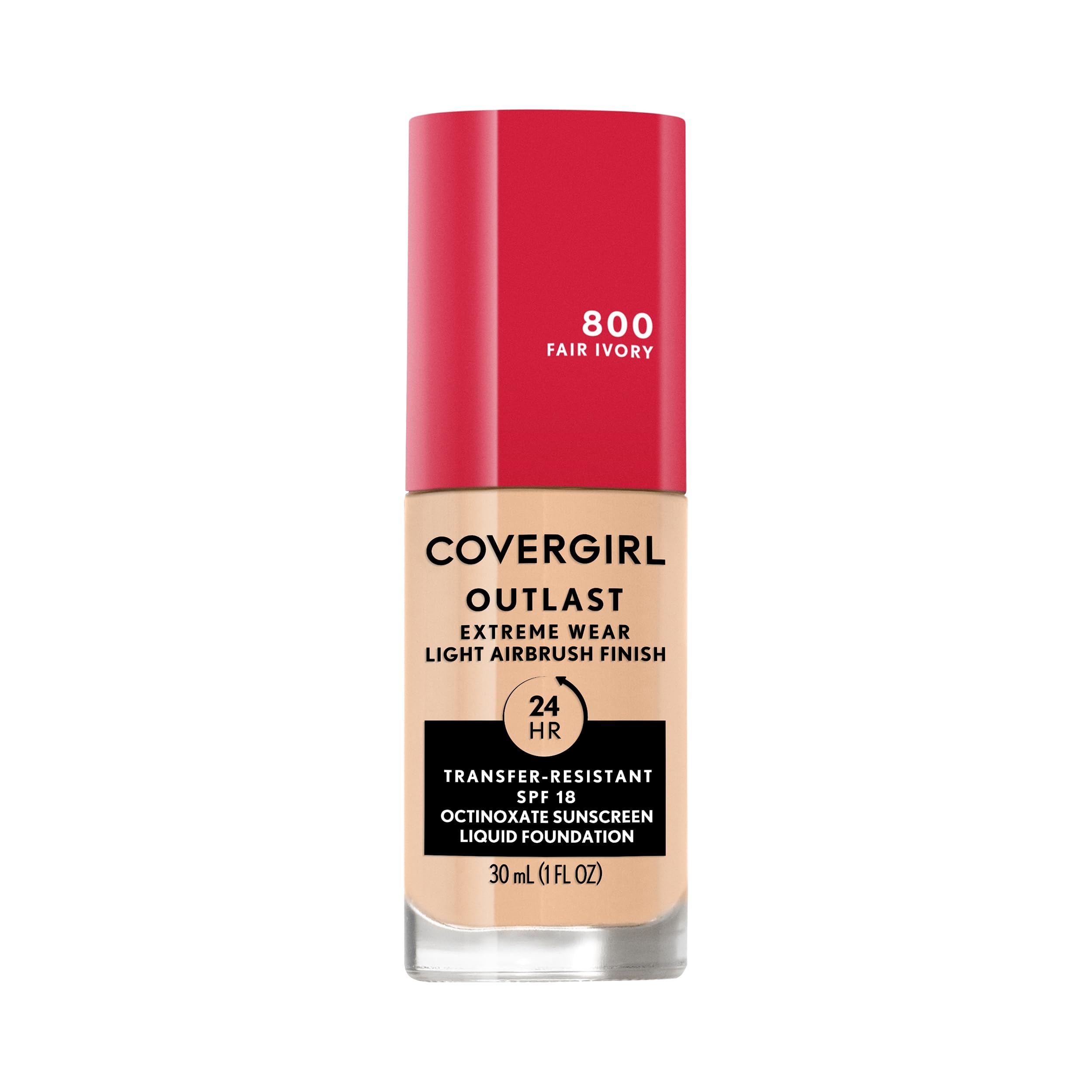 Covergirl Outlast Extreme Wear foundation bottle close-up, showcasing all-day wear