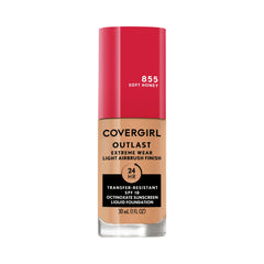 Covergirl Outlast Extreme Wear bottle close-up showing lightweight formula for all-day coverage.