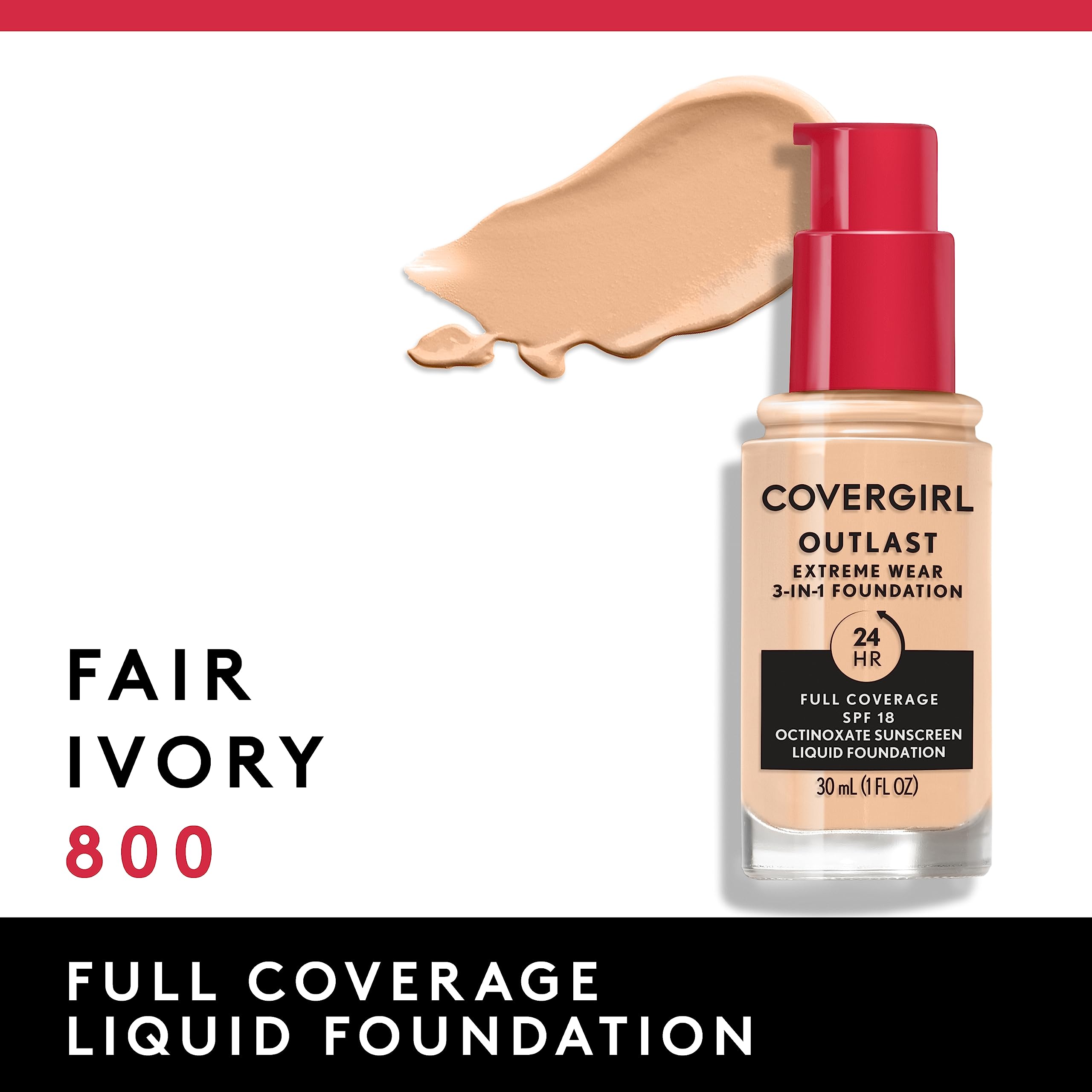 Covergirl Outlast Extreme Wear SPF 18 packaging close-up highlights protection and lightweight feel