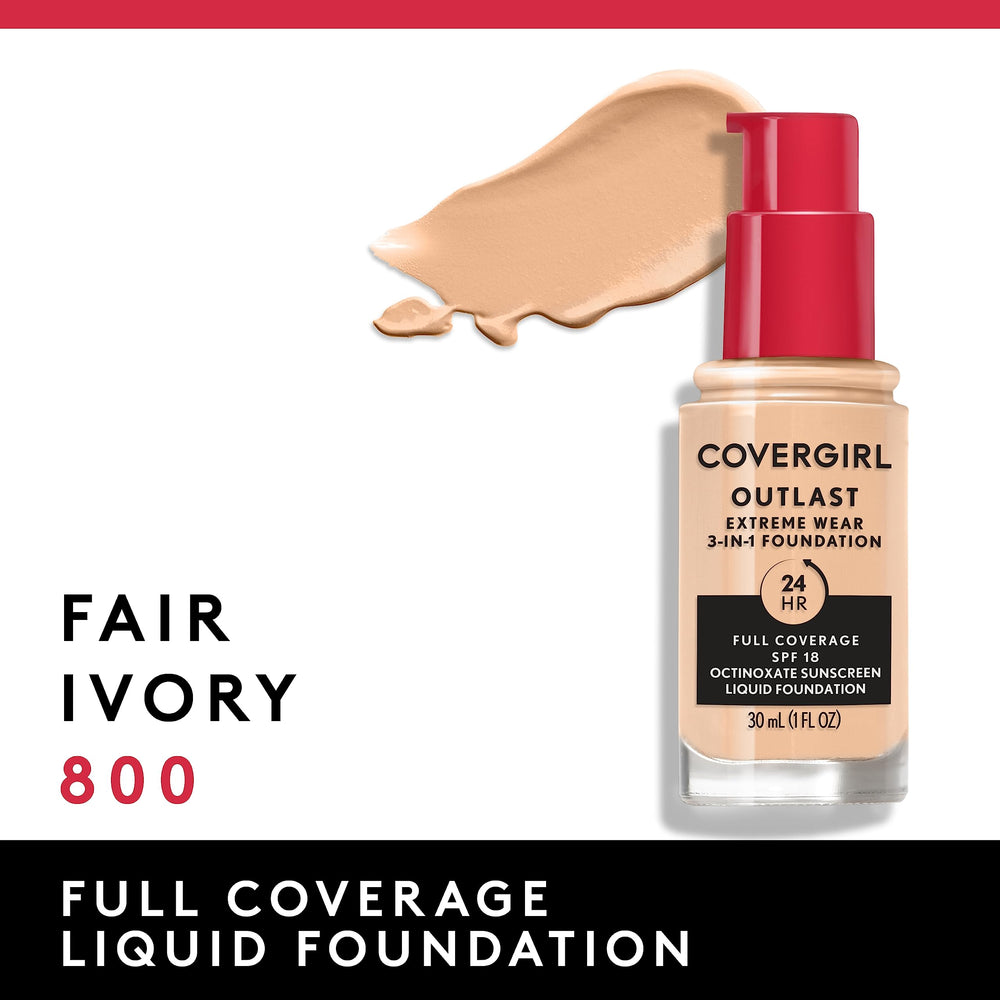 Covergirl Outlast Extreme Wear SPF 18 packaging close-up highlights protection and lightweight feel