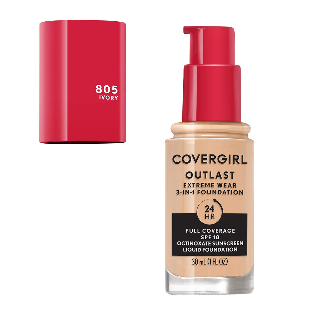 CoverGirl Outlast Extreme Wear SPF 18 label promises sun protection and wear confidence