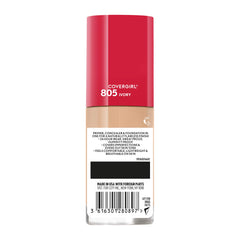 CoverGirl Outlast Extreme Wear swatches show 21 shade options for a natural match