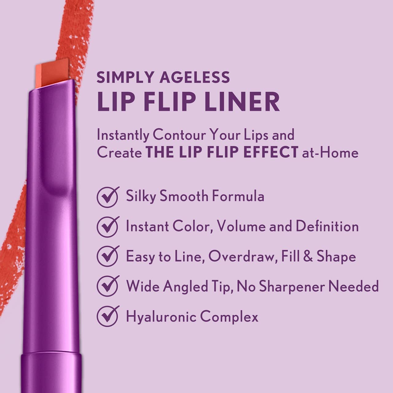 CoverGirl Simply Ageless Lip Flip Liner wide angled tip creates volume and overdraw for fullness