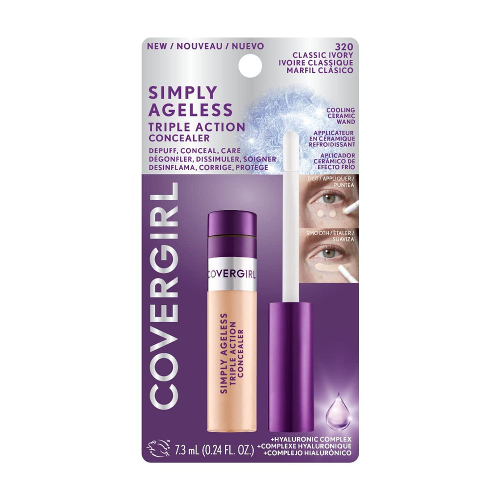 COVERGIRL Simply Ageless packaging highlights the triple-action design.