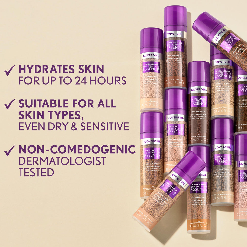 Covergirl Simply Ageless radiant finish highlights a refreshed glow and healthy-looking radiance.