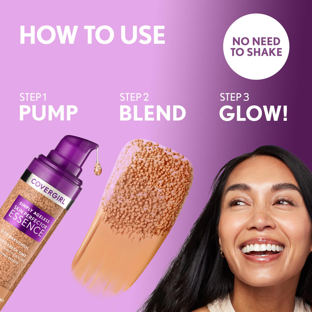 Covergirl Simply Ageless sheer tint dispersion delivers even coverage with a natural skin-like finish.