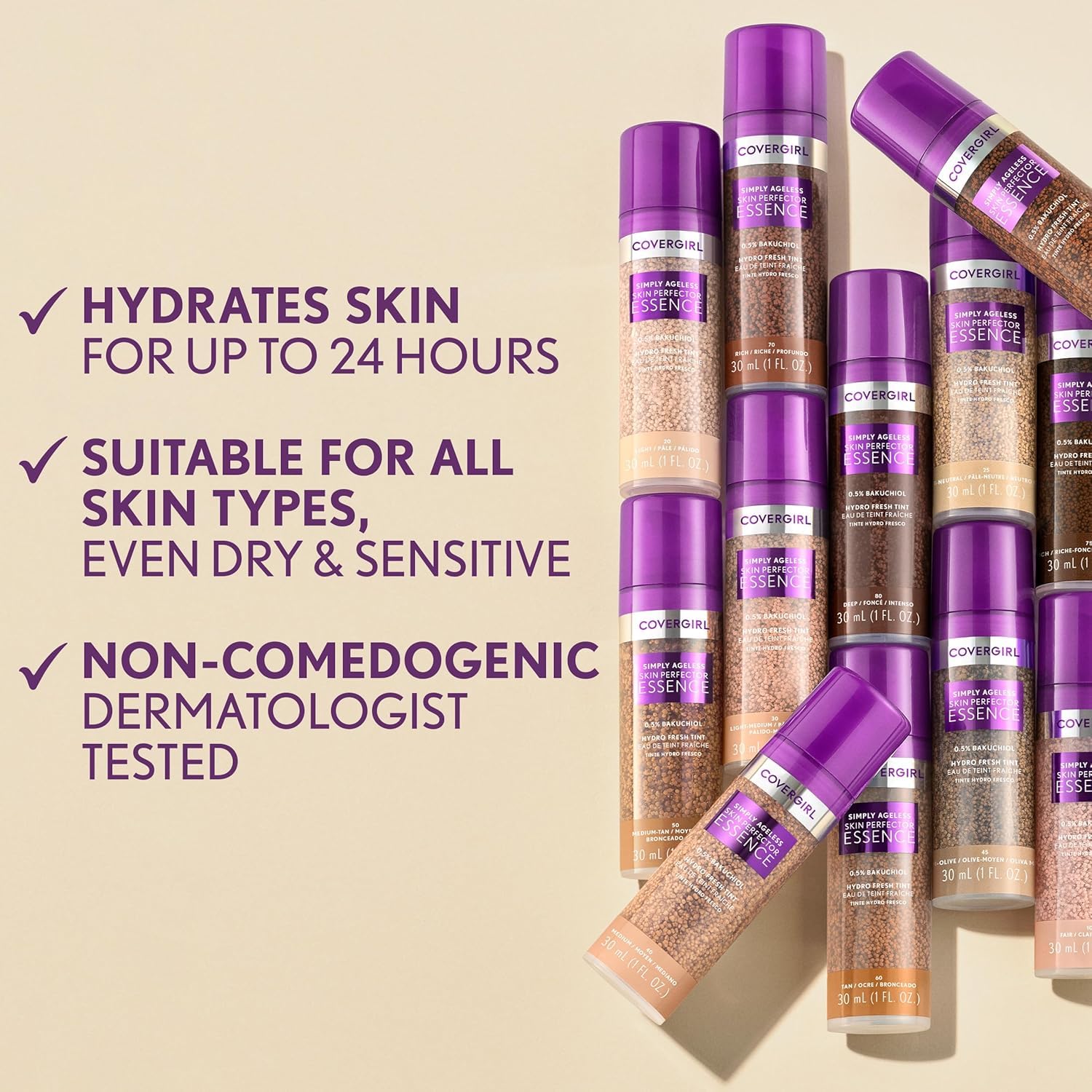 Covergirl Simply Ageless skin-like finish on model skin.