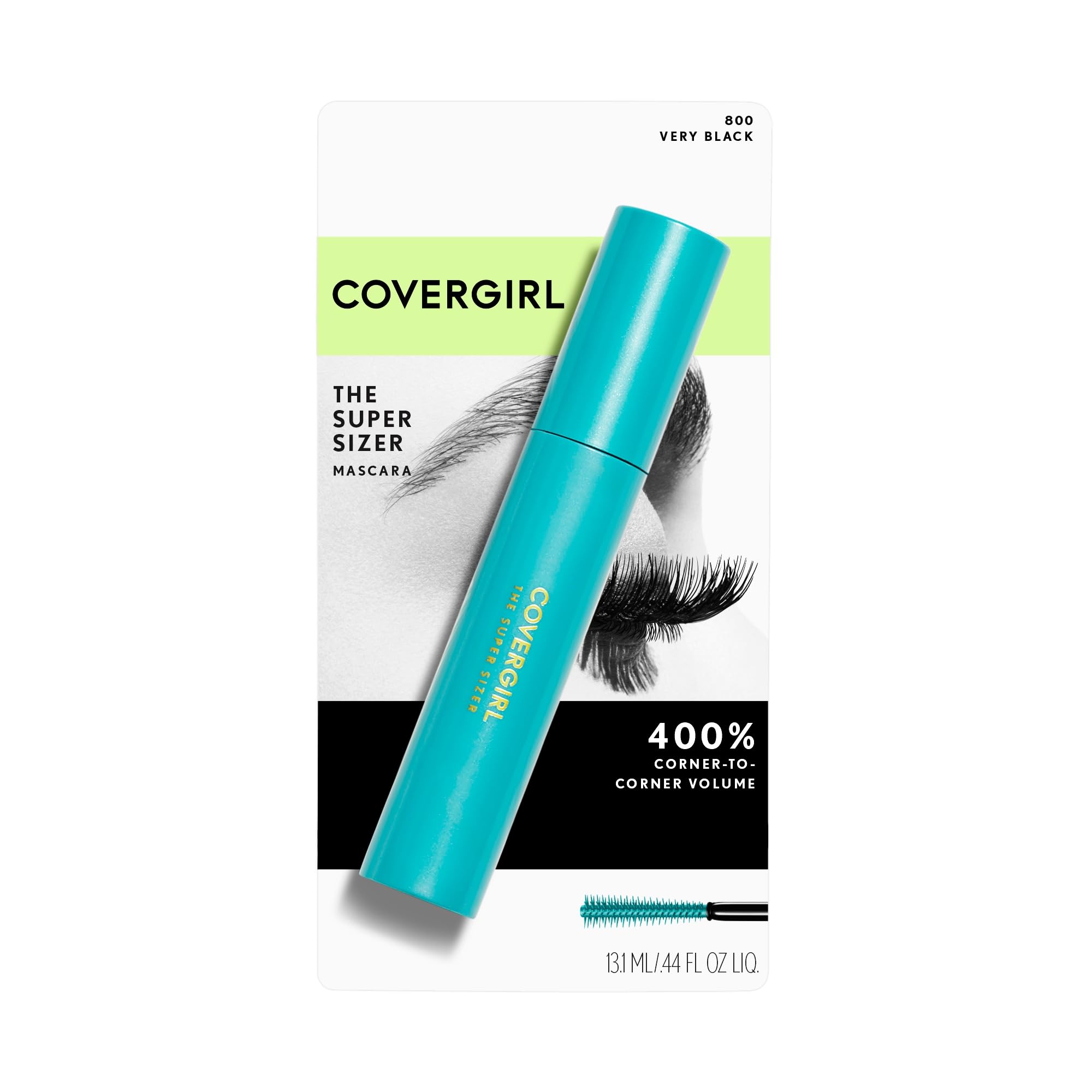 CoverGirl Super Sizer mascara brush closeup for smooth, long-wearing application.