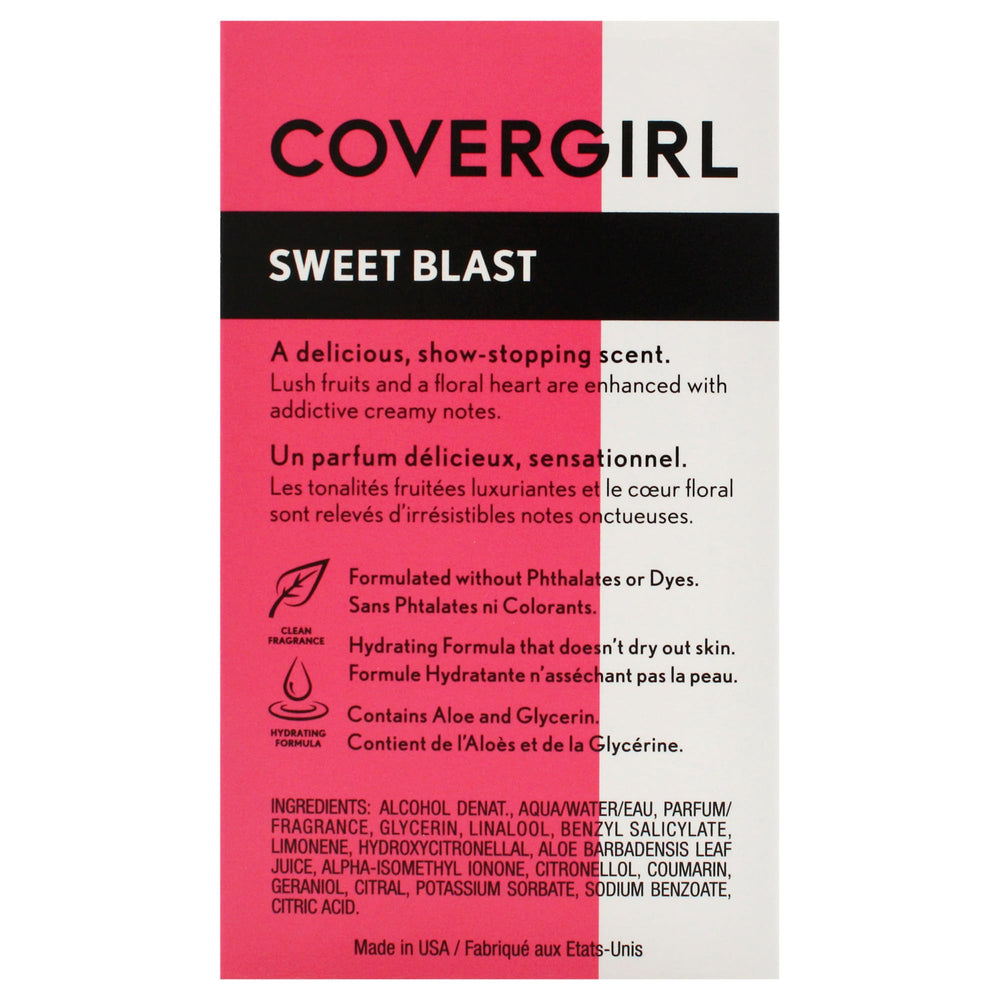COVERGIRL Sweet Blast cruelty-free label indicating ethical fragrance choice.