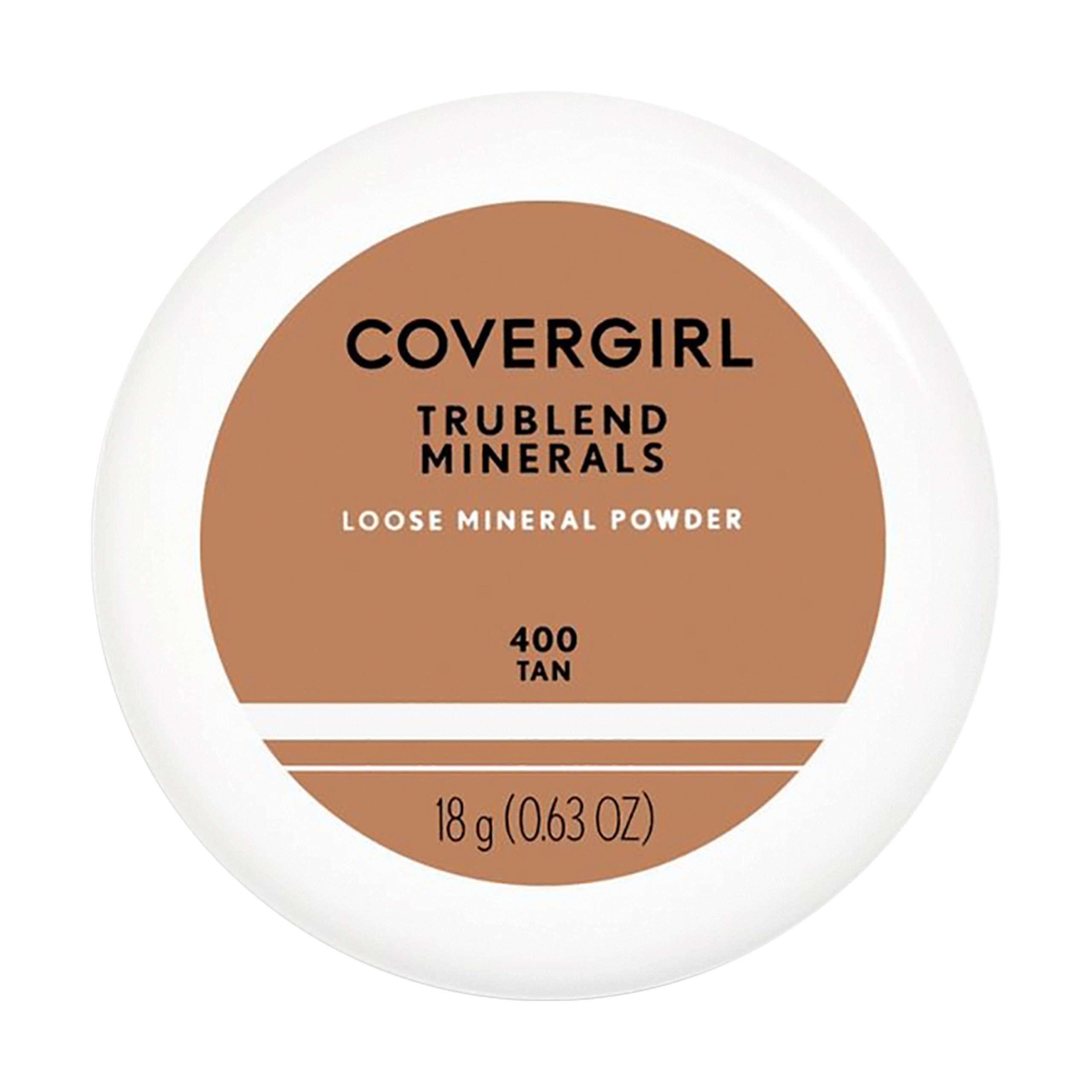 CoverGirl TruBlend loose mineral powder Tan jar shows ultra-fine formula for smooth, long-lasting makeup.