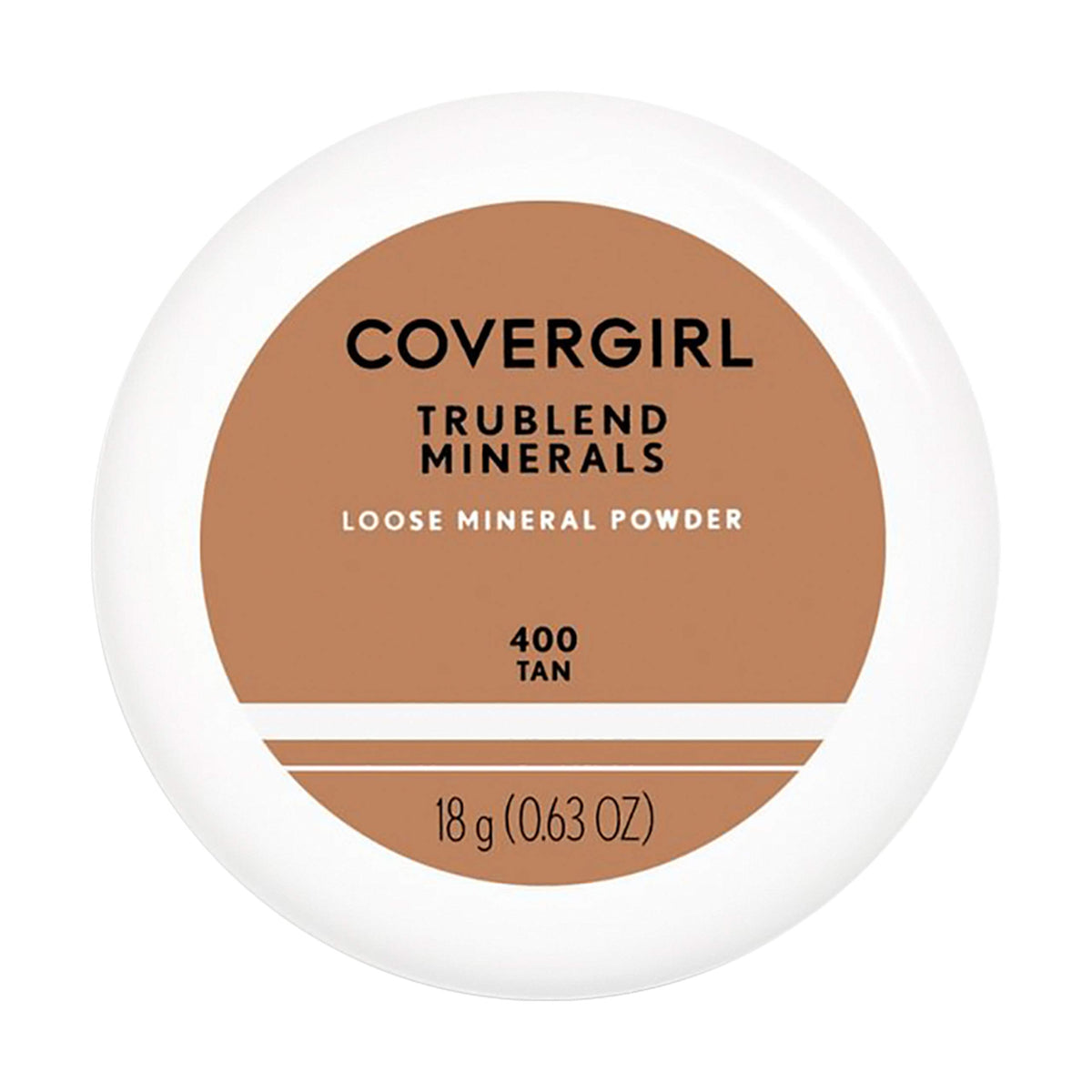 CoverGirl TruBlend loose mineral powder Tan jar shows ultra-fine formula for smooth, long-lasting makeup.