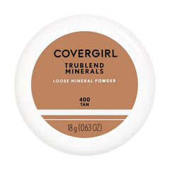 CoverGirl TruBlend loose mineral powder Tan jar shows ultra-fine formula for smooth, long-lasting makeup.