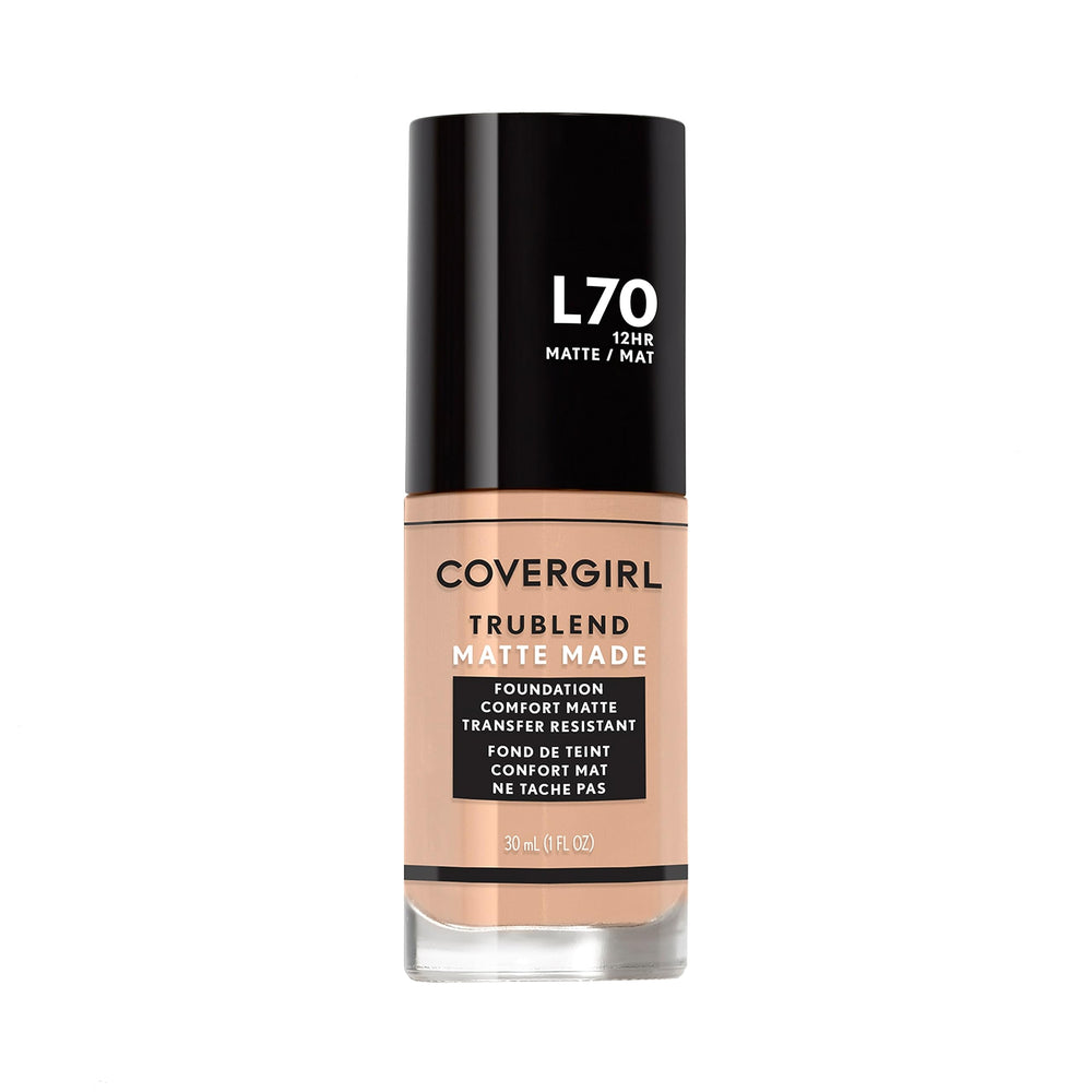 CoverGirl TruBlend Matte Made foundation Natural Ivory bottle close-up showing a smooth matte finish.