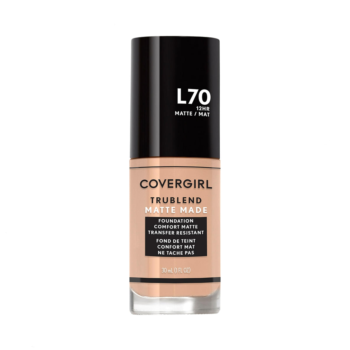 CoverGirl TruBlend Matte Made foundation Natural Ivory bottle close-up showing a smooth matte finish.
