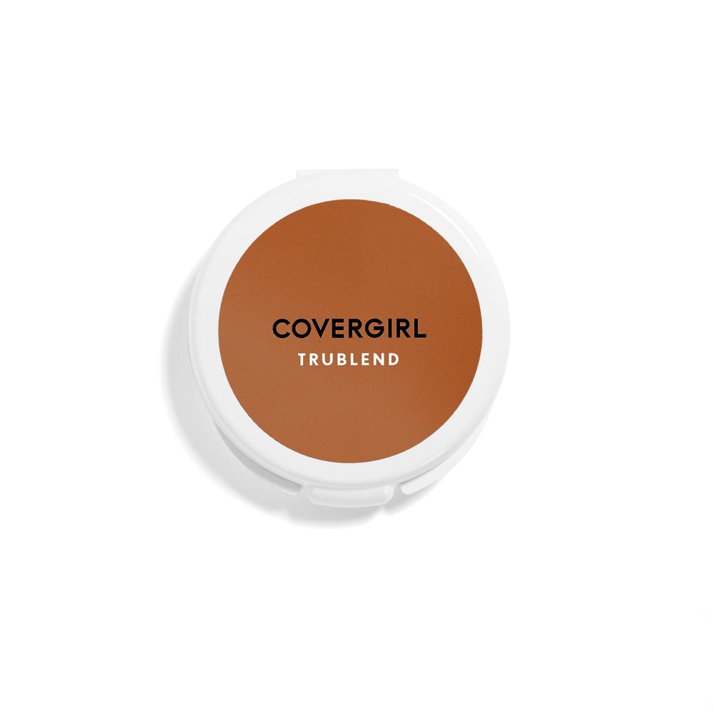 CoverGirl truBLEND pressed powder compact closeup showing silky texture for natural coverage.