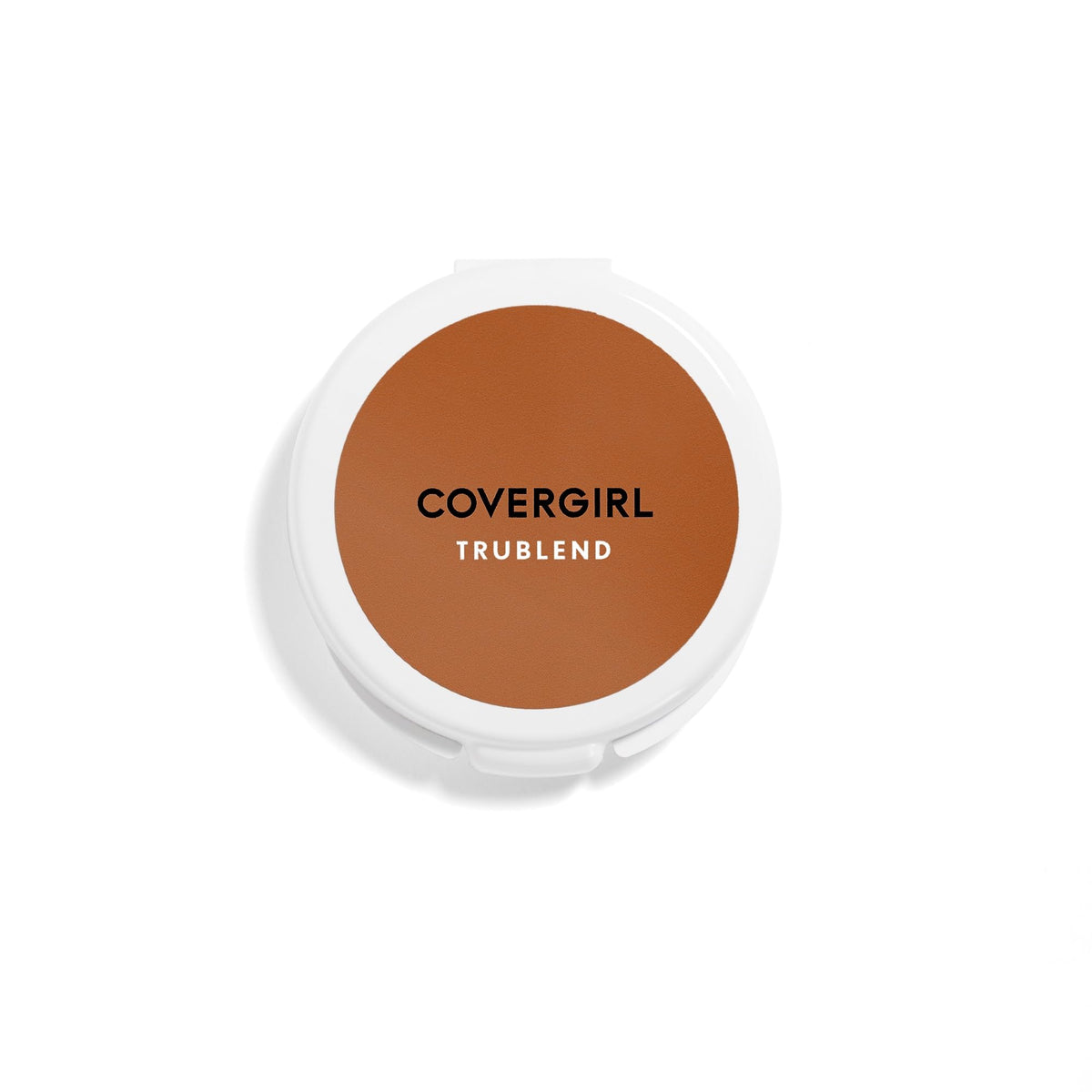 CoverGirl truBLEND pressed powder compact closeup showing silky texture for natural coverage.